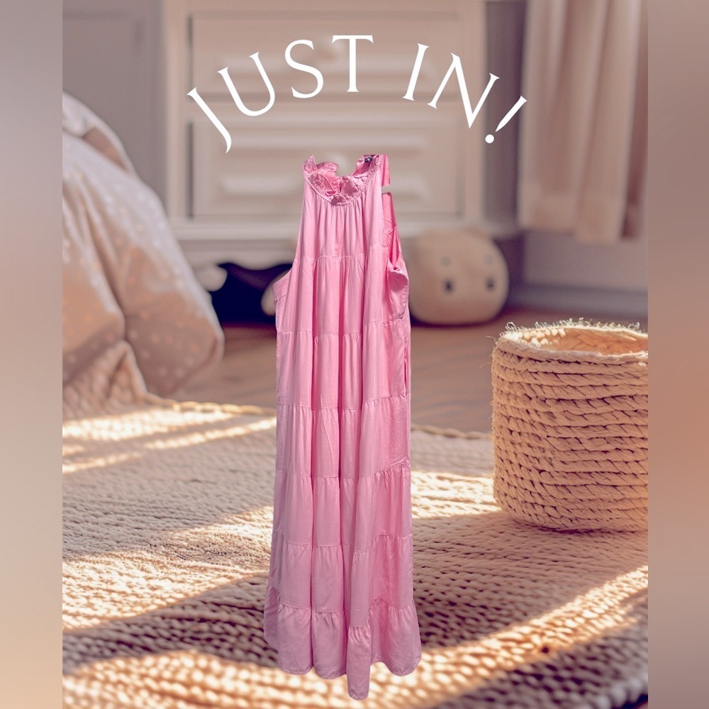 NWT- Sleeveless Tiered Maxi Dress w/ ruffled neckline.
